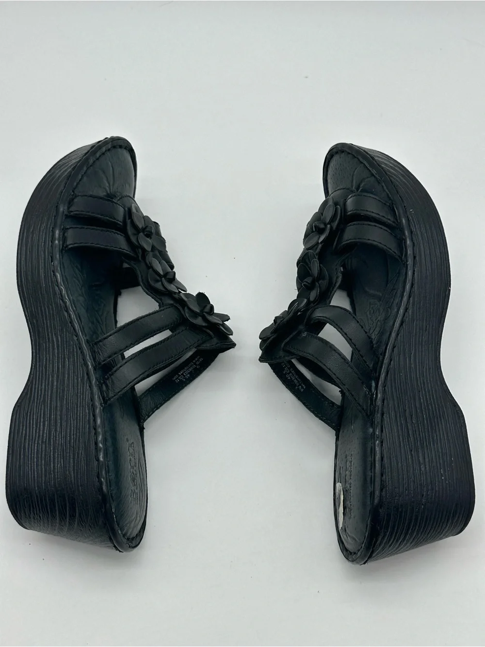 Born Black Floral Leather Wedge Slide Sandals